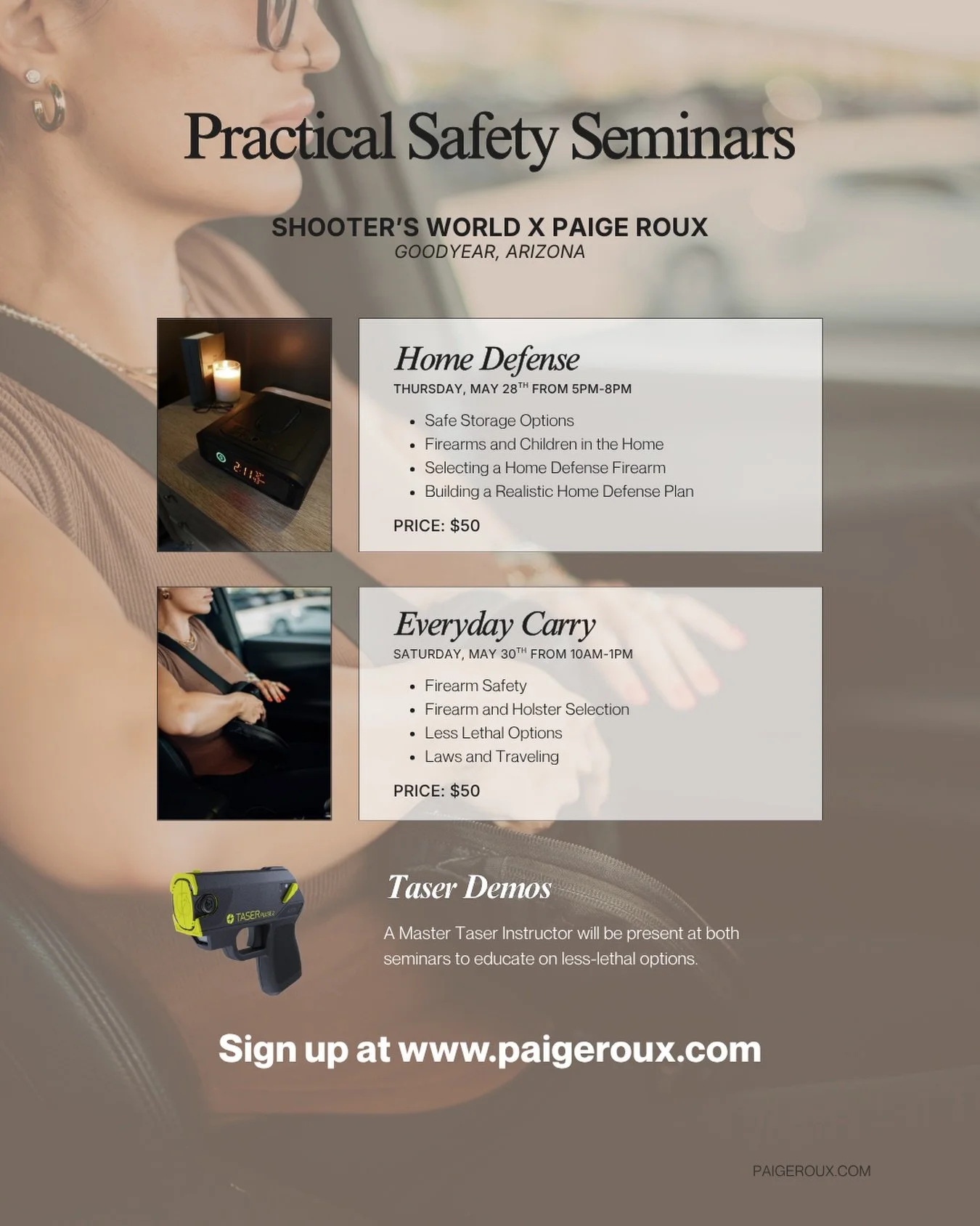 Ready to feel more confident, prepared, and informed when it comes to personal safety?

I&rsquo;m partnering with Shooter&rsquo;s World in Goodyear, Arizona for two Practical Safety Seminars designed for real-life situations &mdash; whether you&rsquo