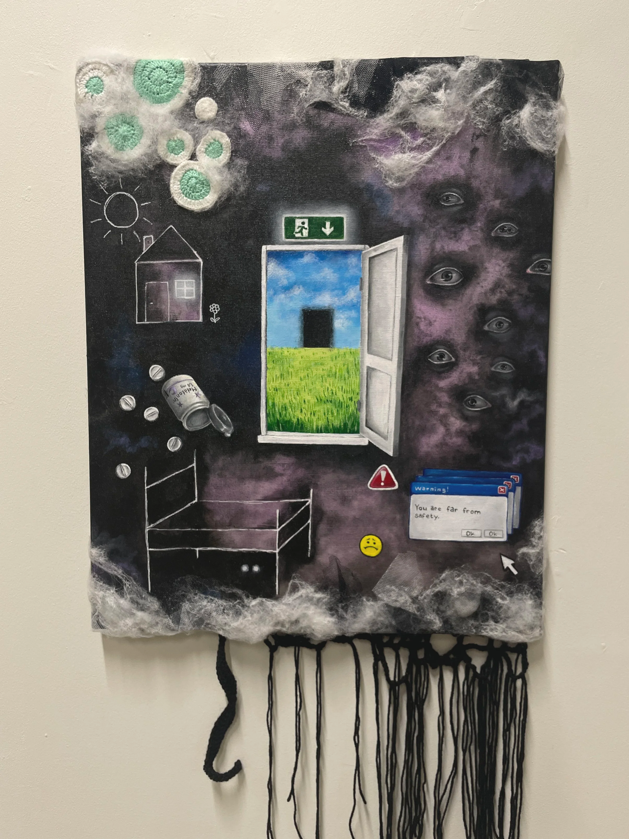 "let me sleep, i am so tired", 50 cm x 61 cm, acrylic and mixed media on canvas