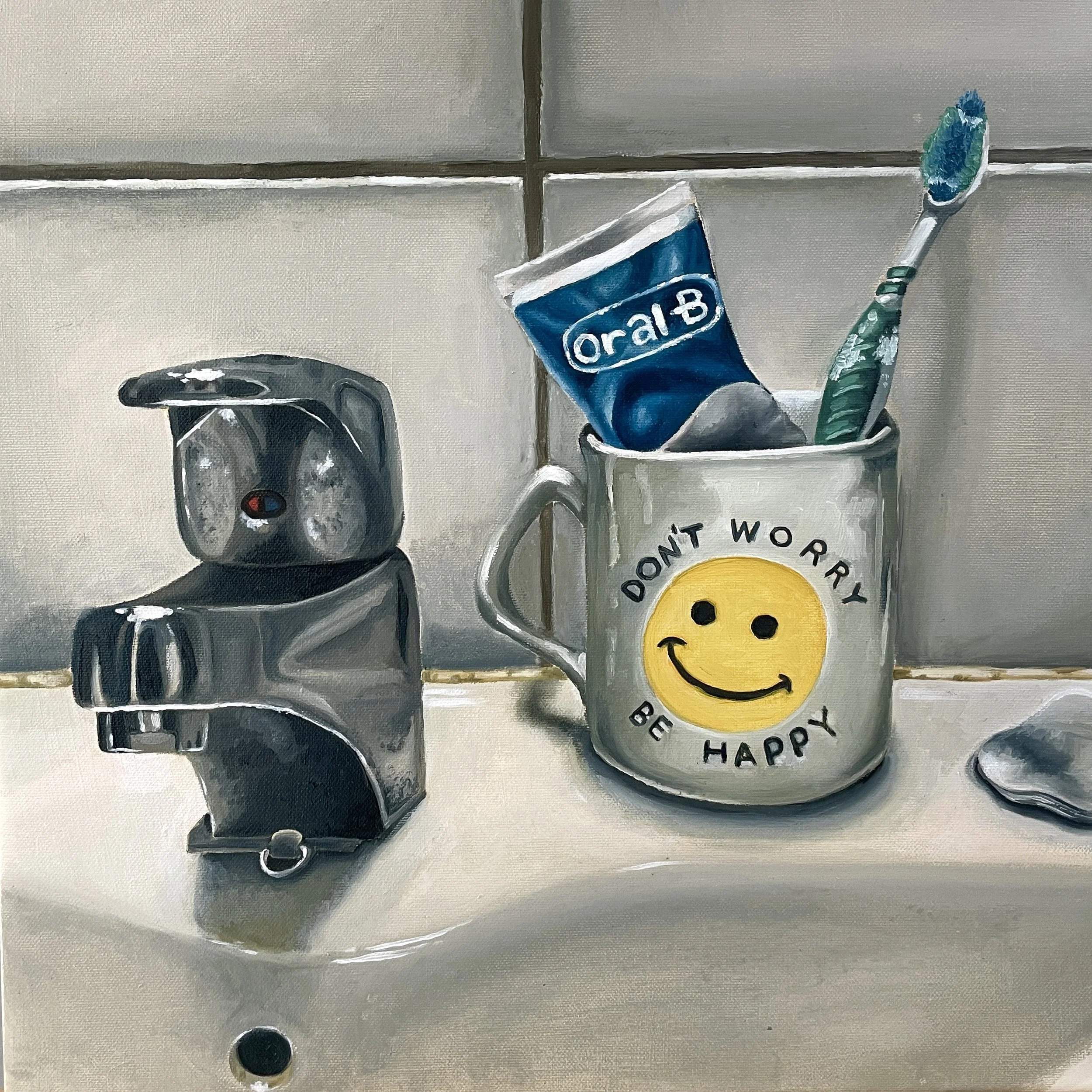 "green toothbrush", 40 cm x 40 cm, oil on canvas