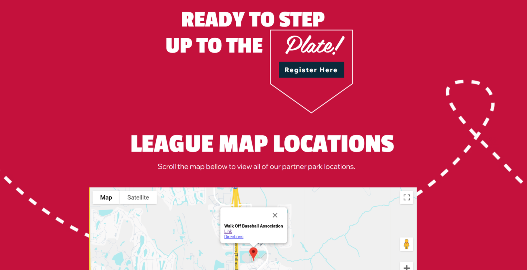 Walk Off Charities Leagues & Programs Page - Step Up to the Plate buttons
