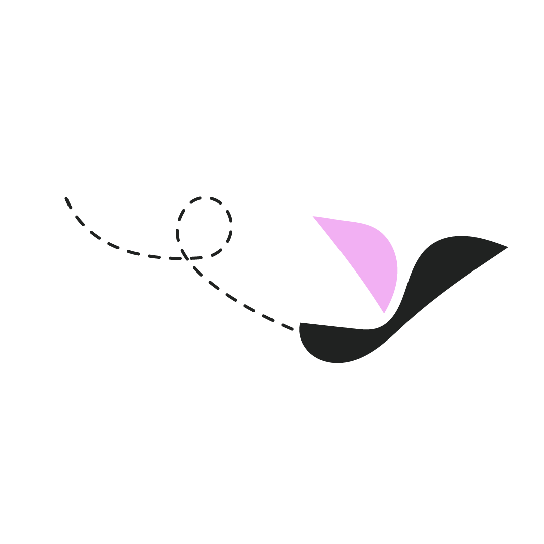 The organic letter "y" flies across the page with a dotted line path behind it.