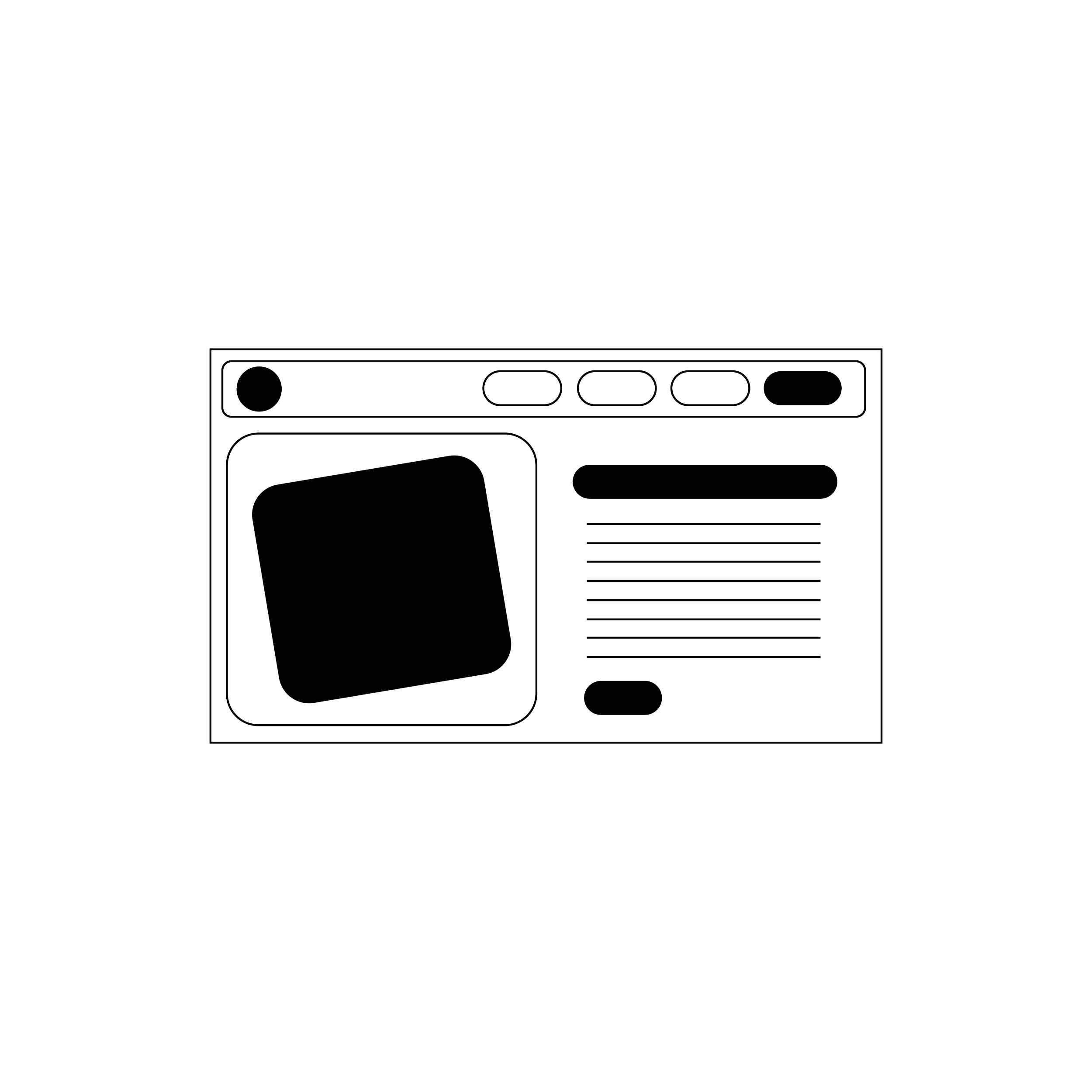 Line drawing of a website page wireframe.