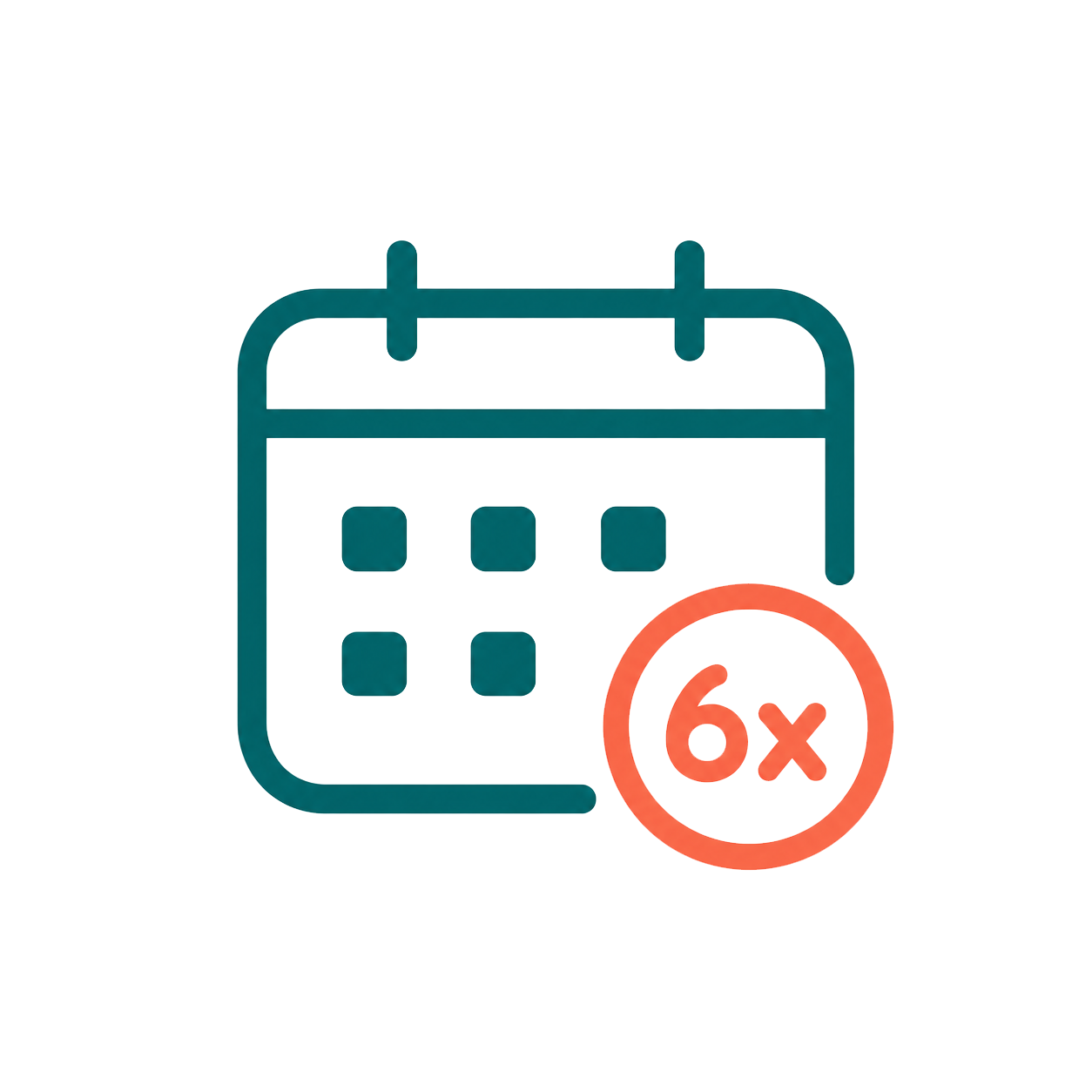 Calendar icon with a red circle indicating a reminder for six or more events.
