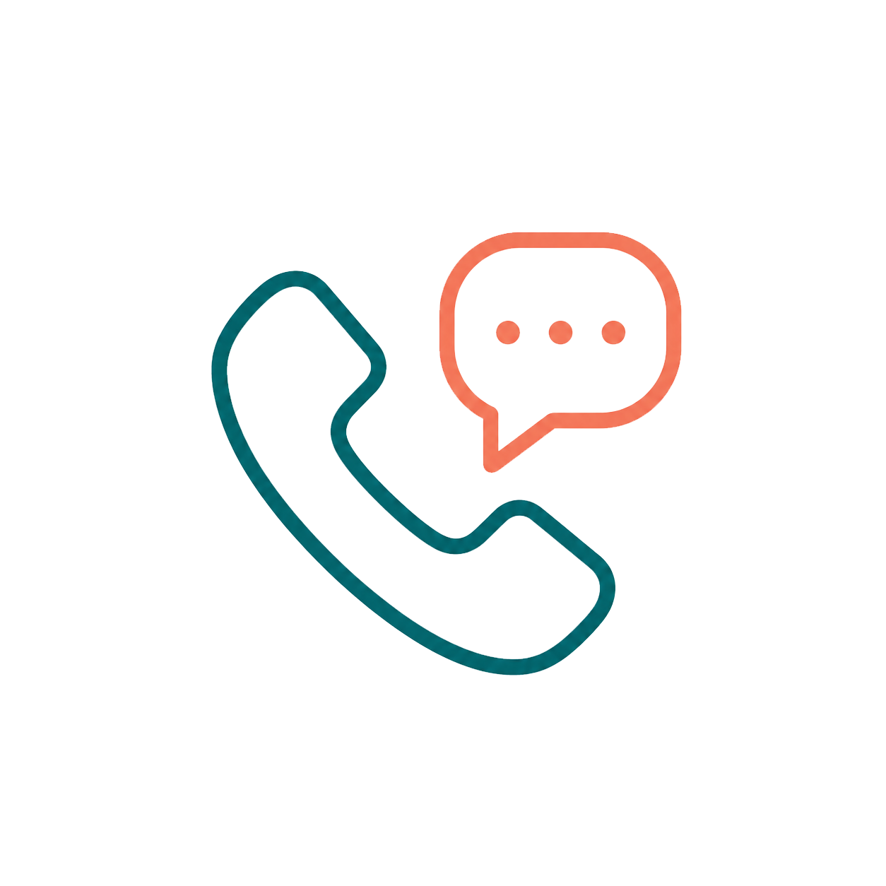 Illustration of a phone receiver with a speech bubble containing three dots, set against a background with horizontal stripes.
