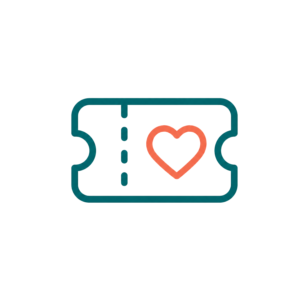 A graphic illustration of a train ticket with a red heart symbol on it.