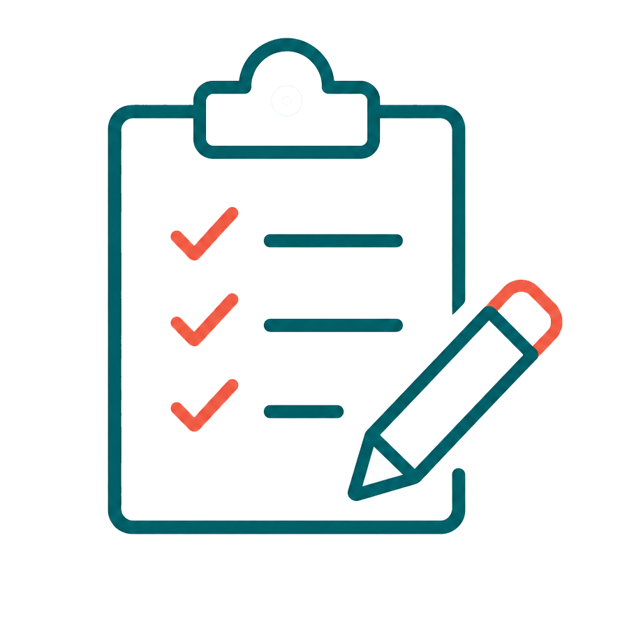 Illustration of a clipboard with a checklist and a large pencil.