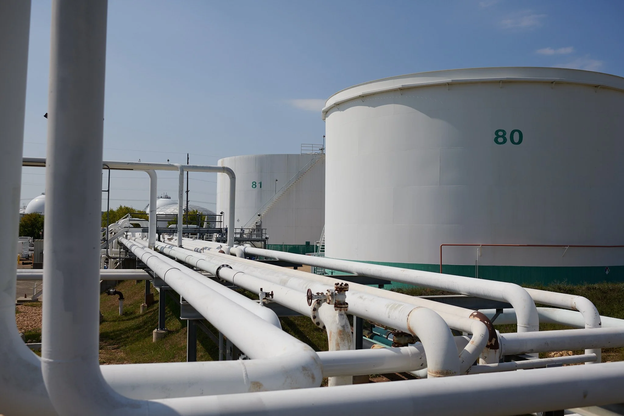 Industrial oil storage tanks and pipelines