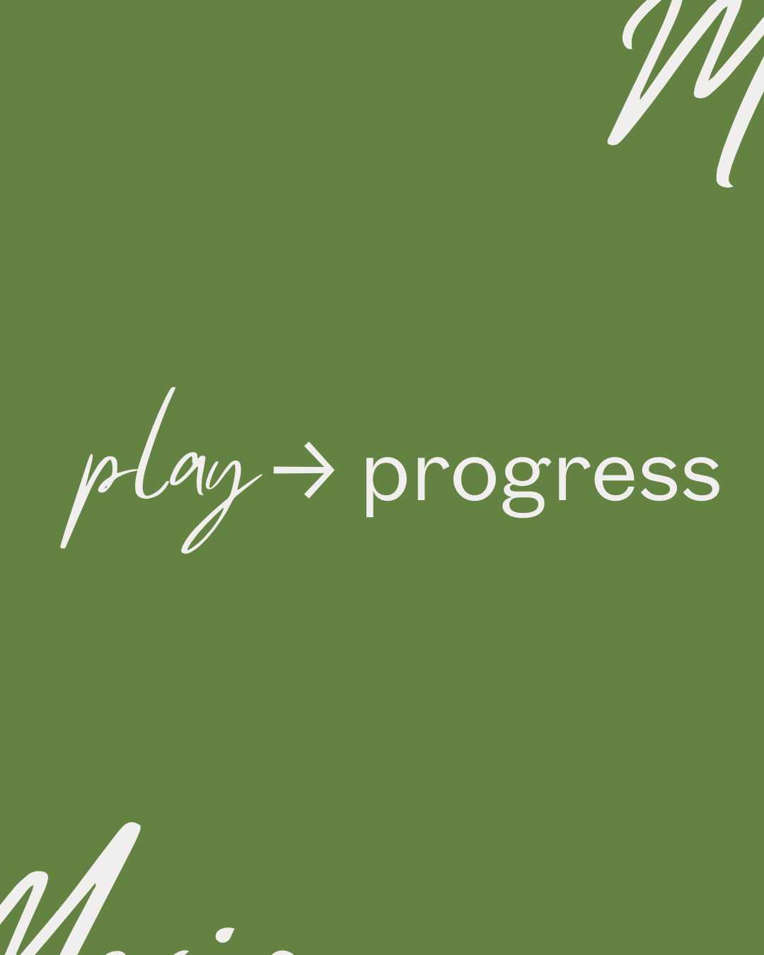 Green background with the words 'play' and 'progress' with an arrow pointing from 'play' to 'progress' in white text.