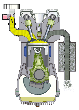 A diagram of a carburetor, showing various parts including fuel inlet, throttle valves, and mixture chamber.