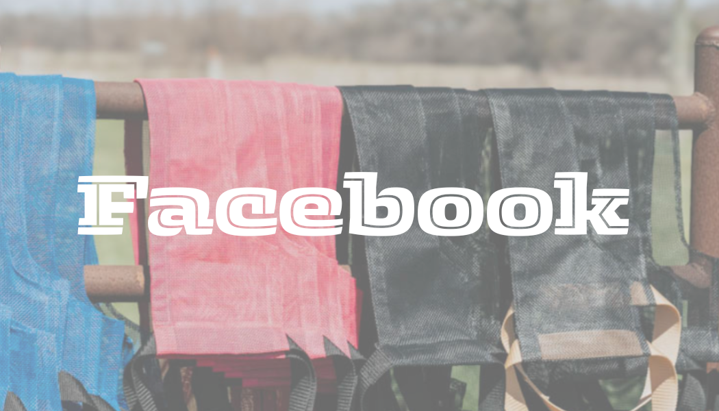 Colorful hammocks hanging on a fence outdoors with the Facebook logo and text overlaid.