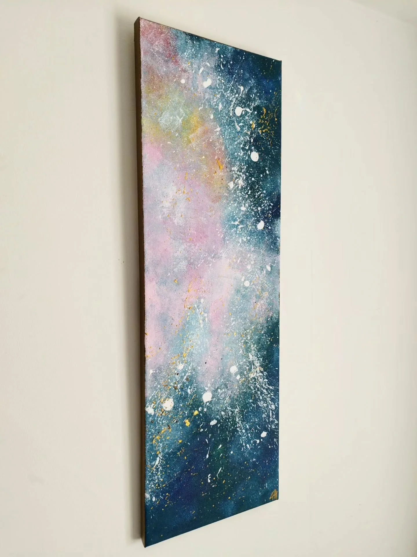 Whispers &bull; 60&times;20cm &bull; Acrylic on canvas

In the quiet of shadow, whispers emerge&mdash;hints of brilliance and fragments of hidden stories
waiting to be discovered✨

Set against a dark background, restrained accents of light emerge