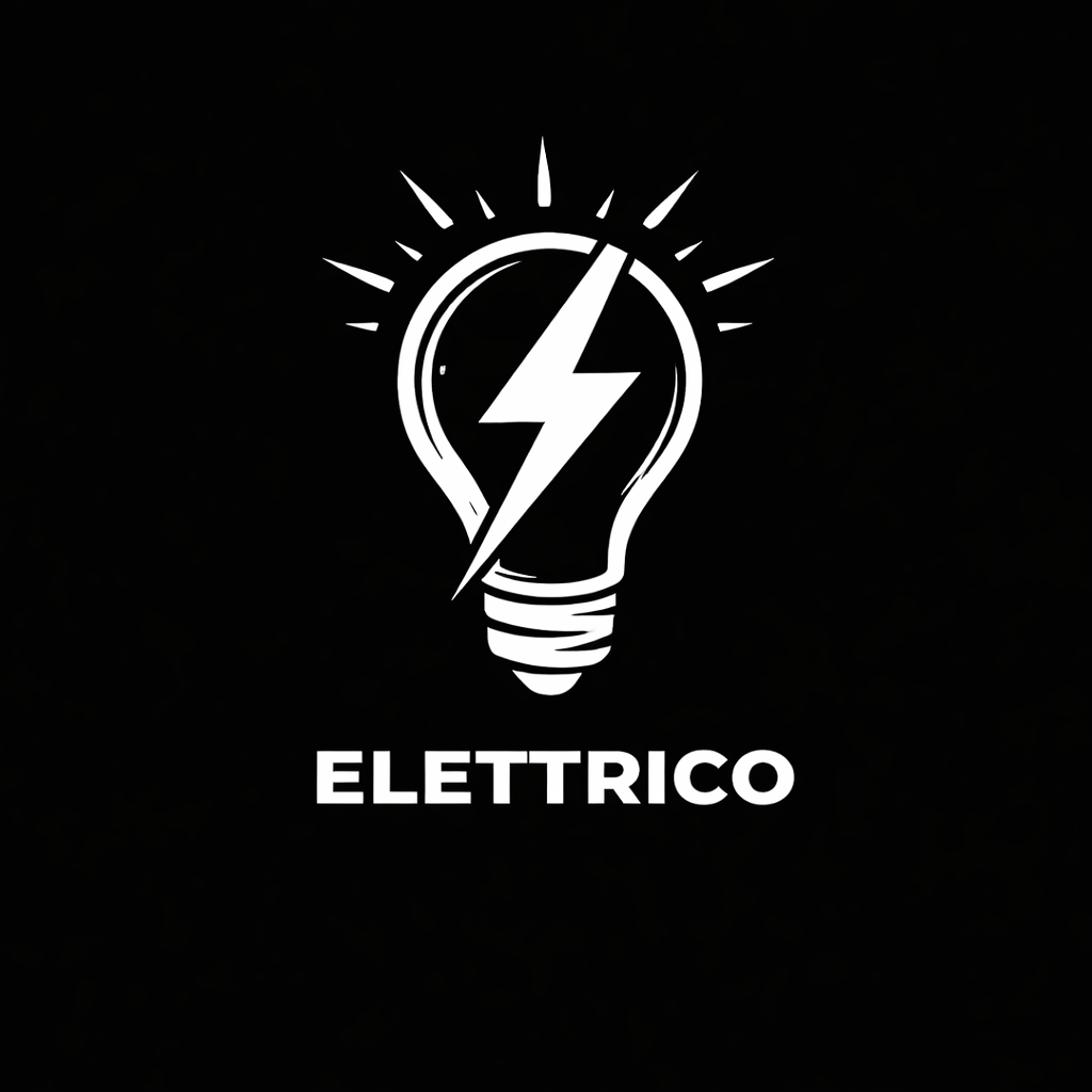 Illustrazione di una lampadina con un fulmine al centro e raggi che emanano, con la parola "ELETTRICO" sotto.