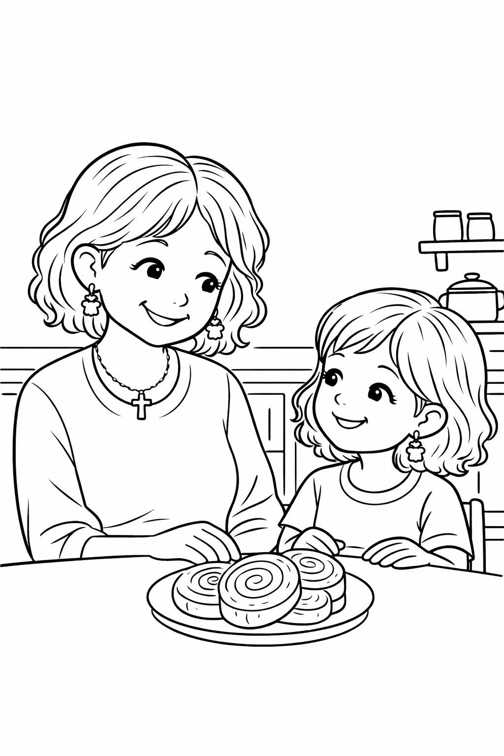 Grandma and Anna eating cinnamon bread