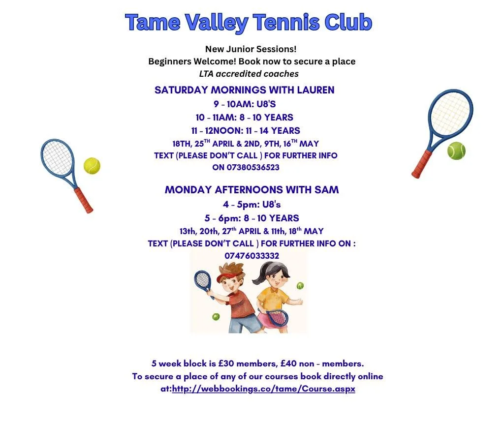 New Junior Tennis coaching sessions
