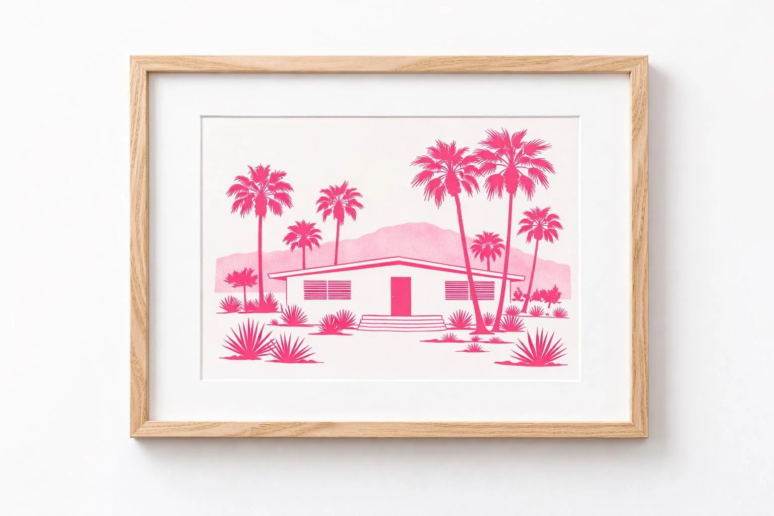 Pink Desert House Print – Mid-Century Modern Palm Springs Wall Art