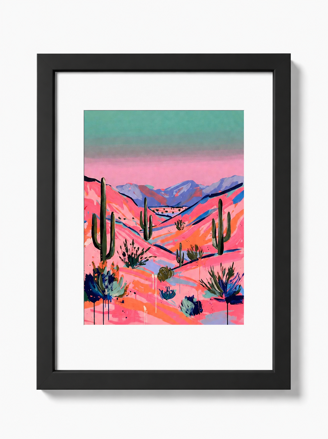 Vibrant Desert Canyon with Saguaros | Black Frame
