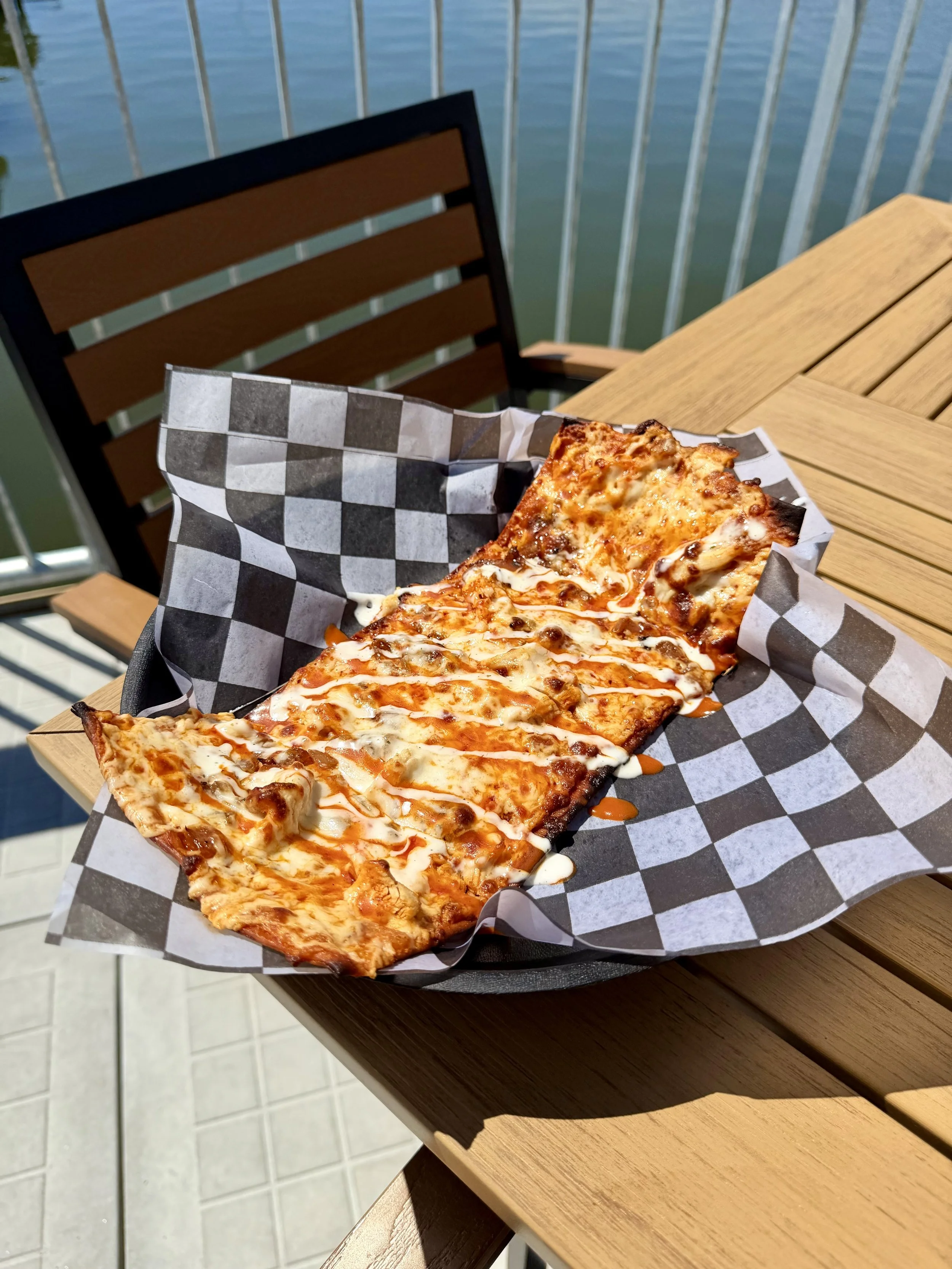 Lake view flatbread lunch at The Soggy Frog Marina Bar