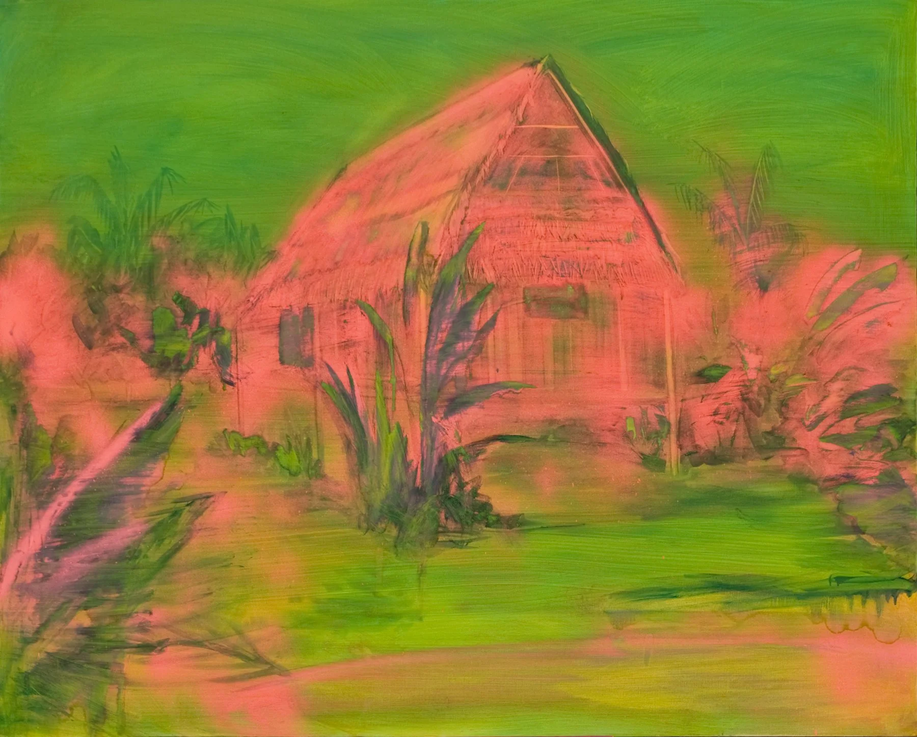 'Untitled' (Yellow, Pink and Green) Oil, fluorescent enamel and spray paint on canvas 60" x 72" 2011