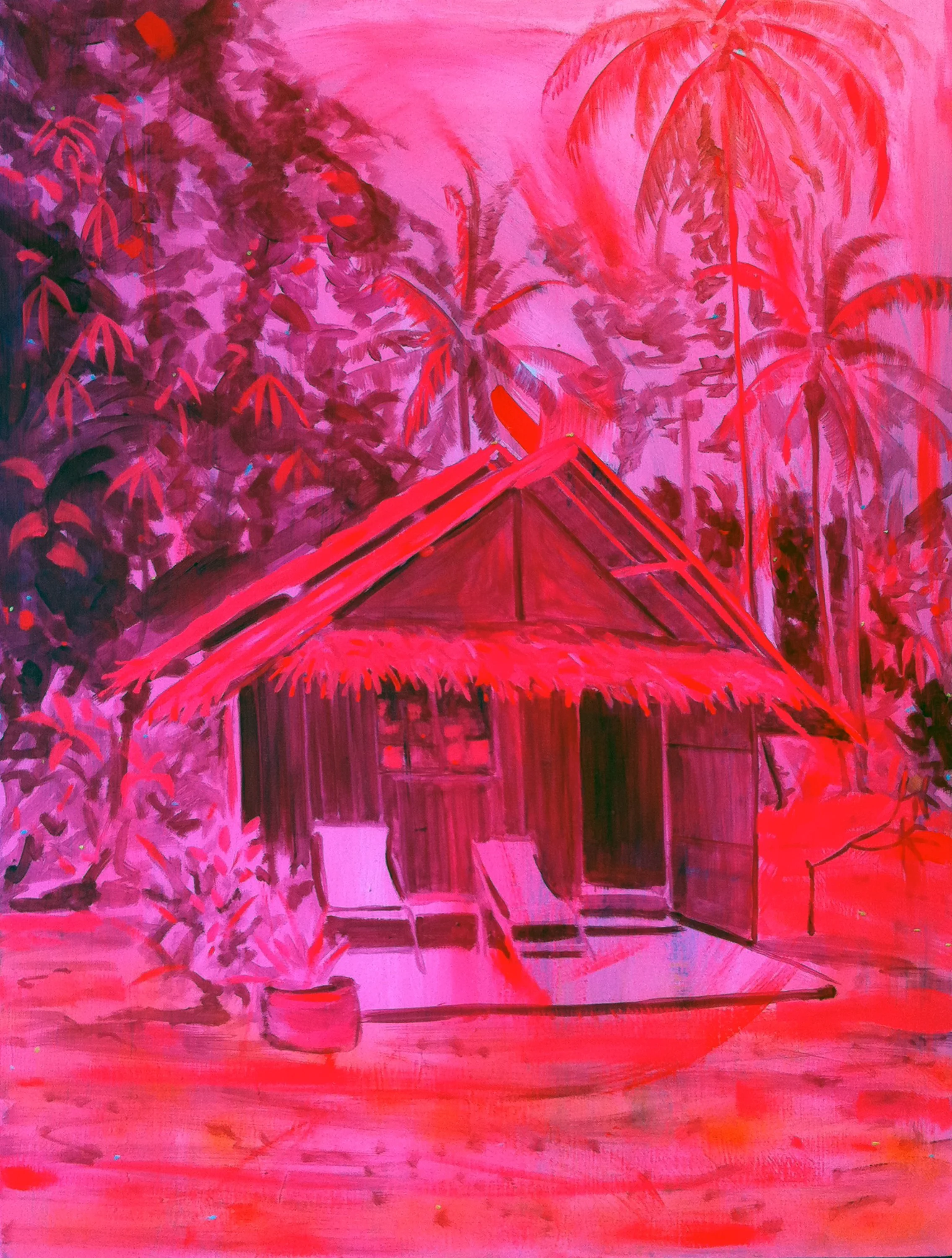 'Pink Hut' Oil, fluorescent enamel and spray paint on canvas 36" x 48" 2012