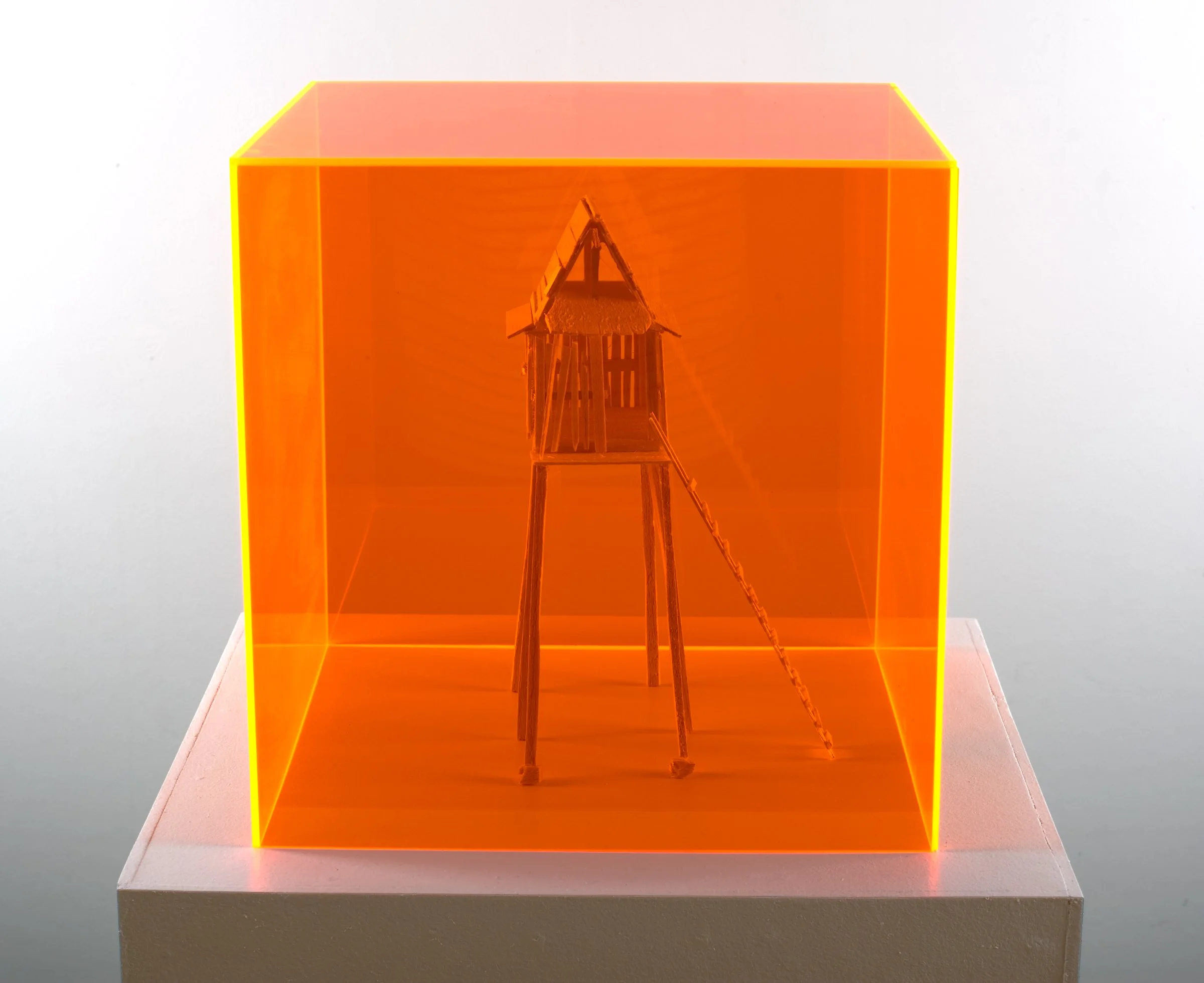 'Influential Pigment II' Fluorecent plexiglass, balsa wood and archival paper
12in x 12in x 12in 2011