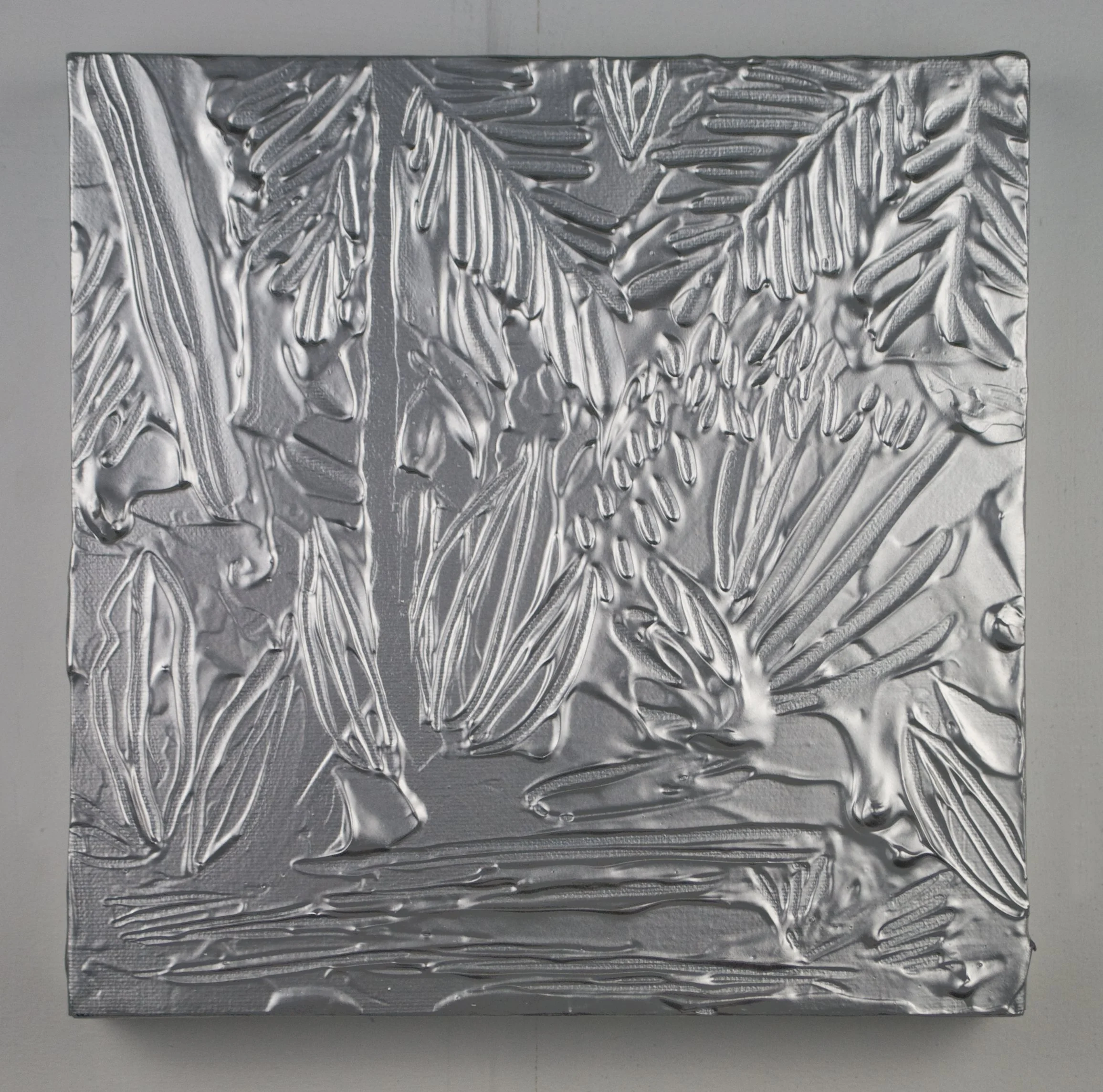 'Argent Jungle' (study) water based medium and metallic spraypaint on Canvas 12in x 12in 2014