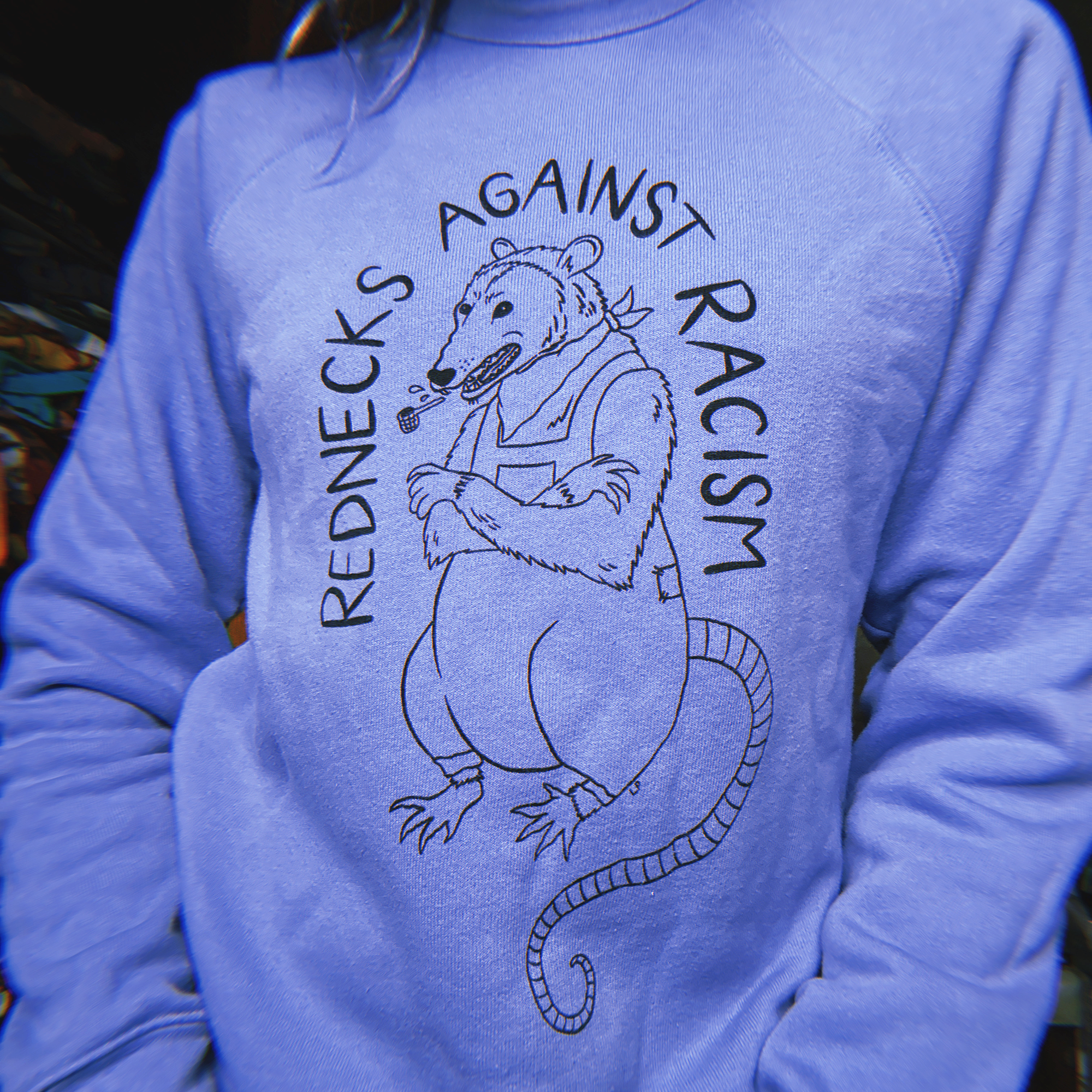 rednecks against racism sweatshirt lavender blue 2.png