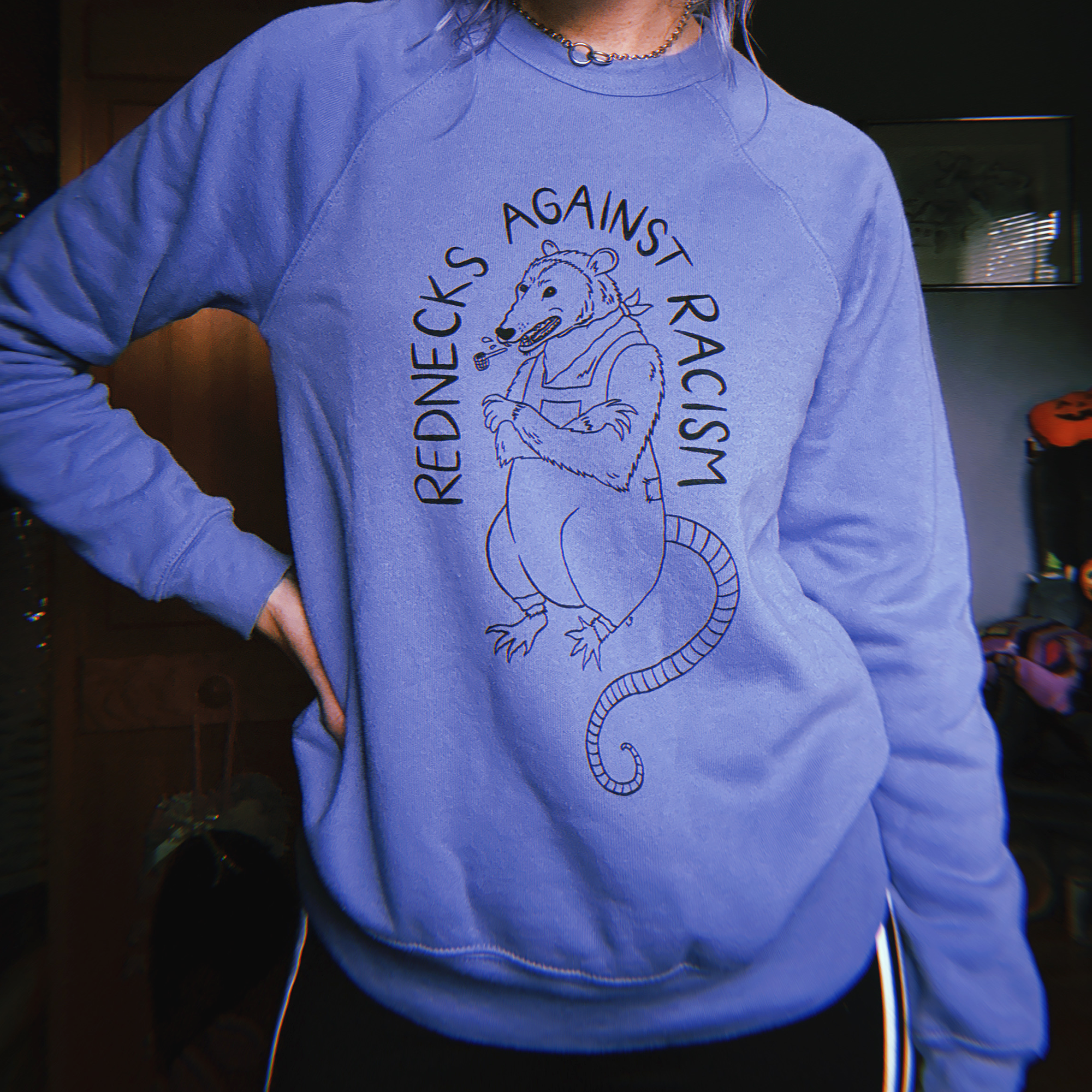 rednecks against racism sweatshirt lavender blue 1.png