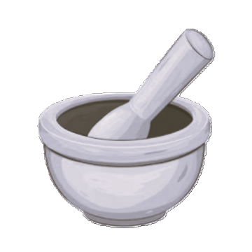 Apothecary or herbalist mortar and pestle in a white mortar bowl