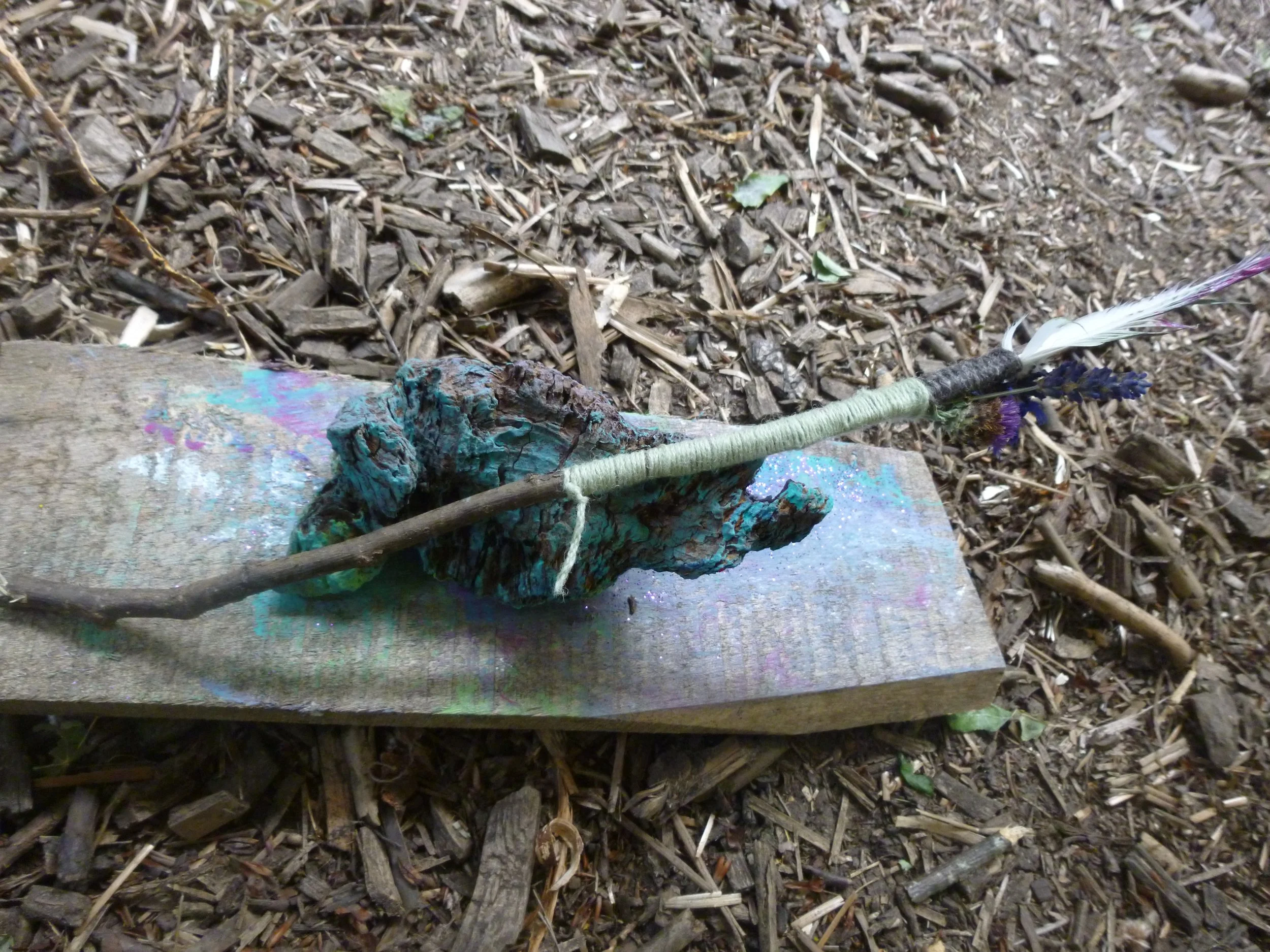 Painted log geode and wand