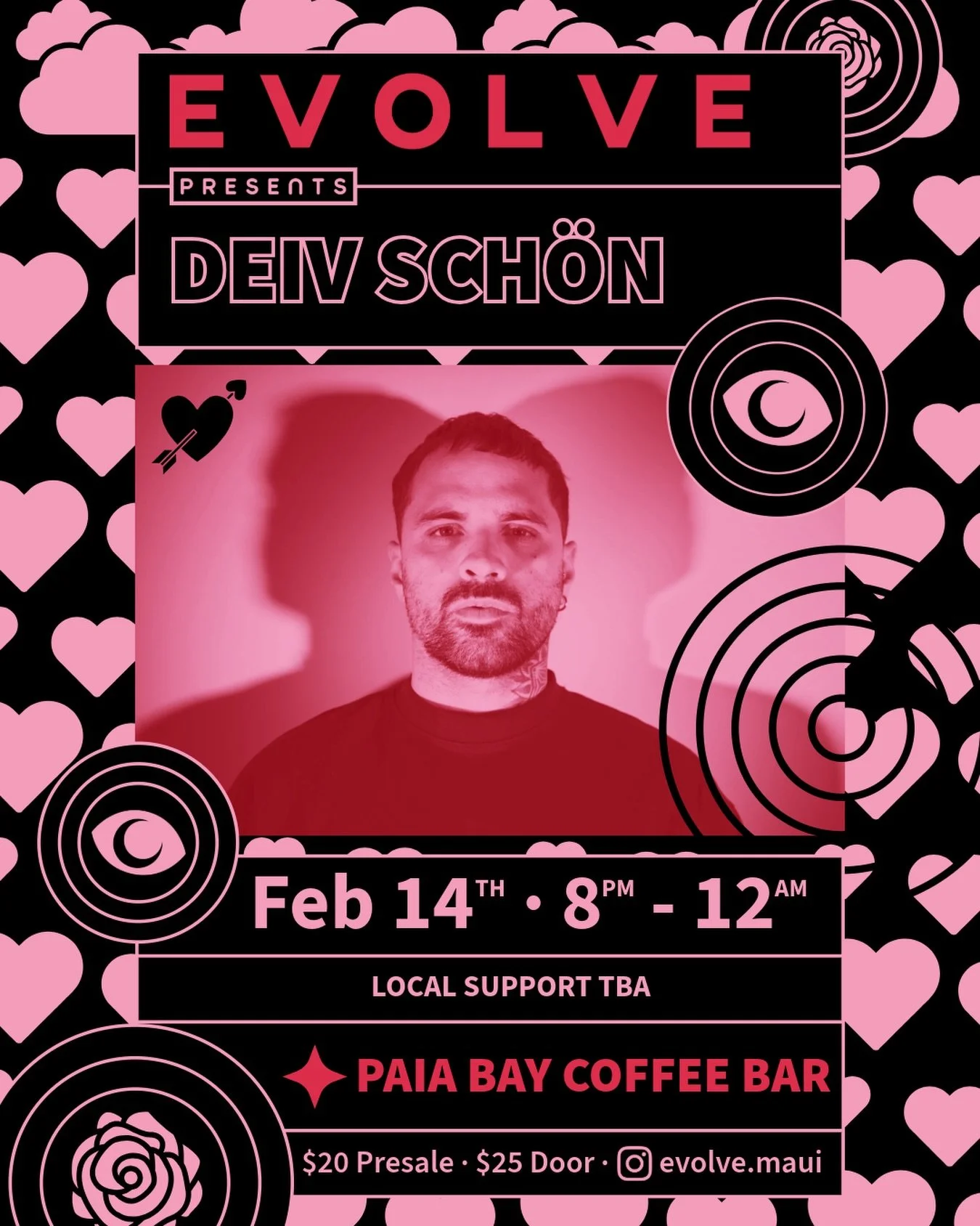 @deiv.schon, founder of @lunaticos.ca, returns to Maui for a night of love. Feb 14th 8PM-12AM | $20 Presale / $25 Door | Paia Bay Coffee &amp; Bar

Local Support TBA