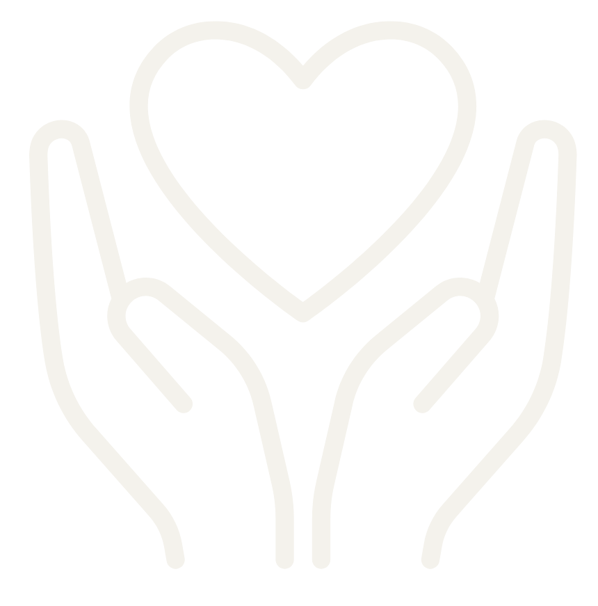 Outline of two hands gently holding a heart symbol.