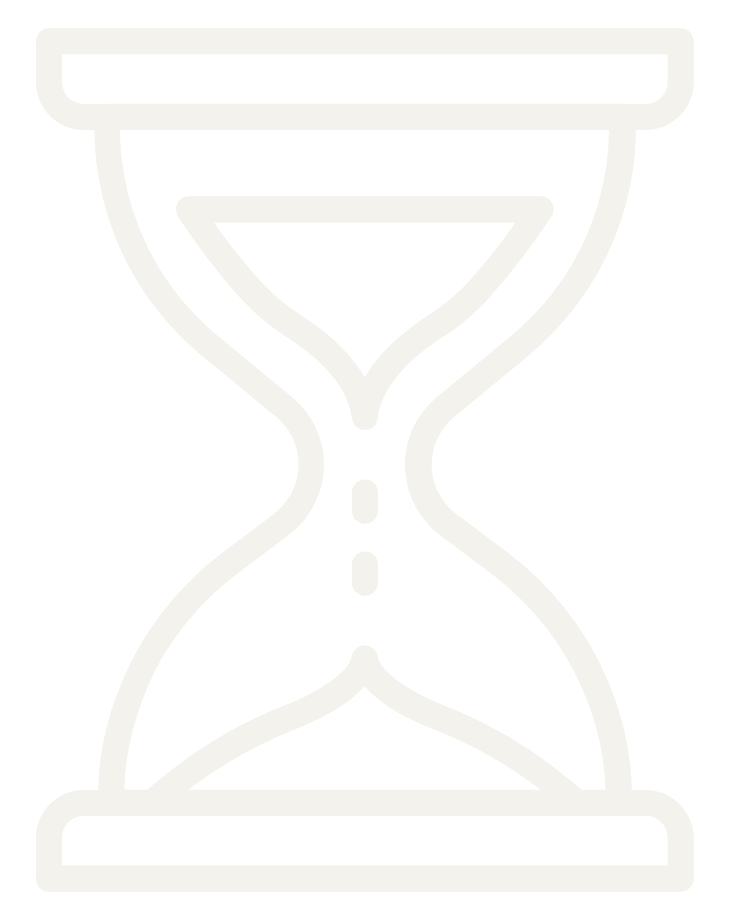 White hourglass icon on a black background