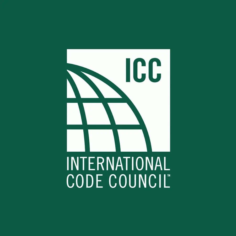 Logo of the International Code Council with a globe and the text 'ICC International Code Council' on a green background.