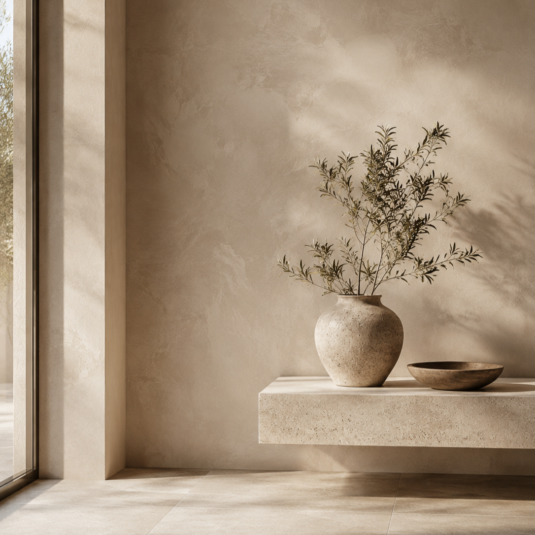 Luxury plastered interior wall with textured finish showcasing professional painting and plastering on the Gold Coast.