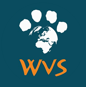 Logo with a globe encircled by a paw print and the letters "WVS" in orange below