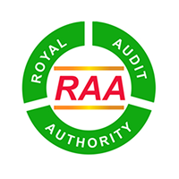 Royal Audit Authority logo with green circular border, inner yellow border, and RAA in the center
