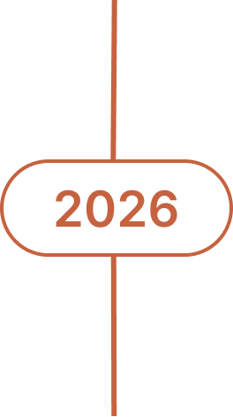 A timeline graphic showing the year 2026 in the center.