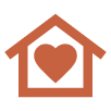 Icon of a house with a heart inside it, gray background