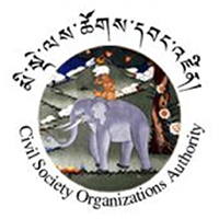 Seal of the Civil Society Organizations Authority featuring a blue elephant and a mountainous landscape with clouds and trees.