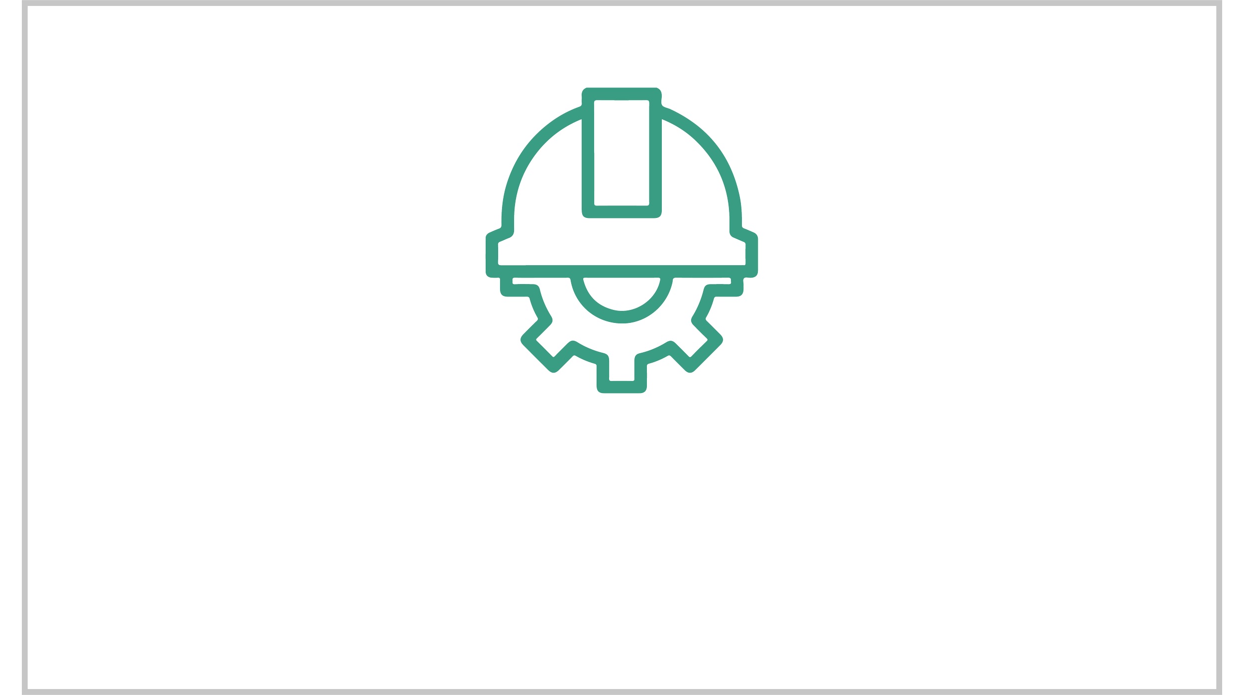 Outline icon of a hard hat helmet with a gear underneath, representing industrial or construction safety.
