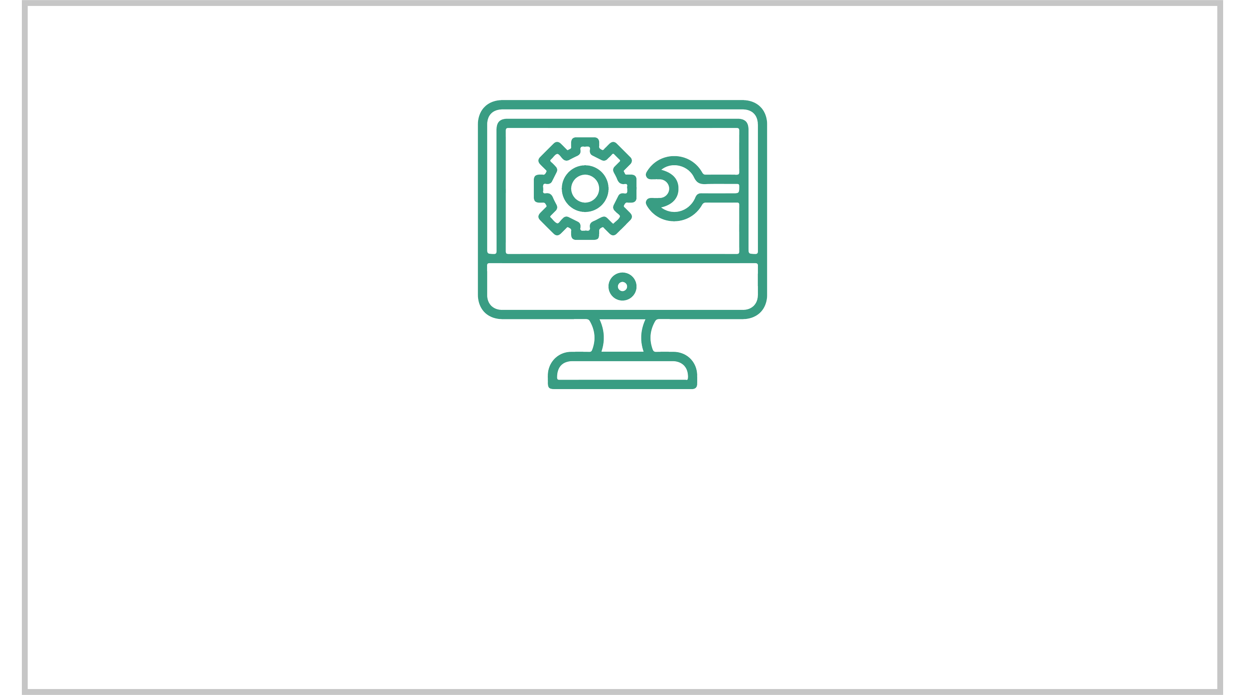 A computer monitor screen displaying a gear and wrench icon, representing technical support or system settings.