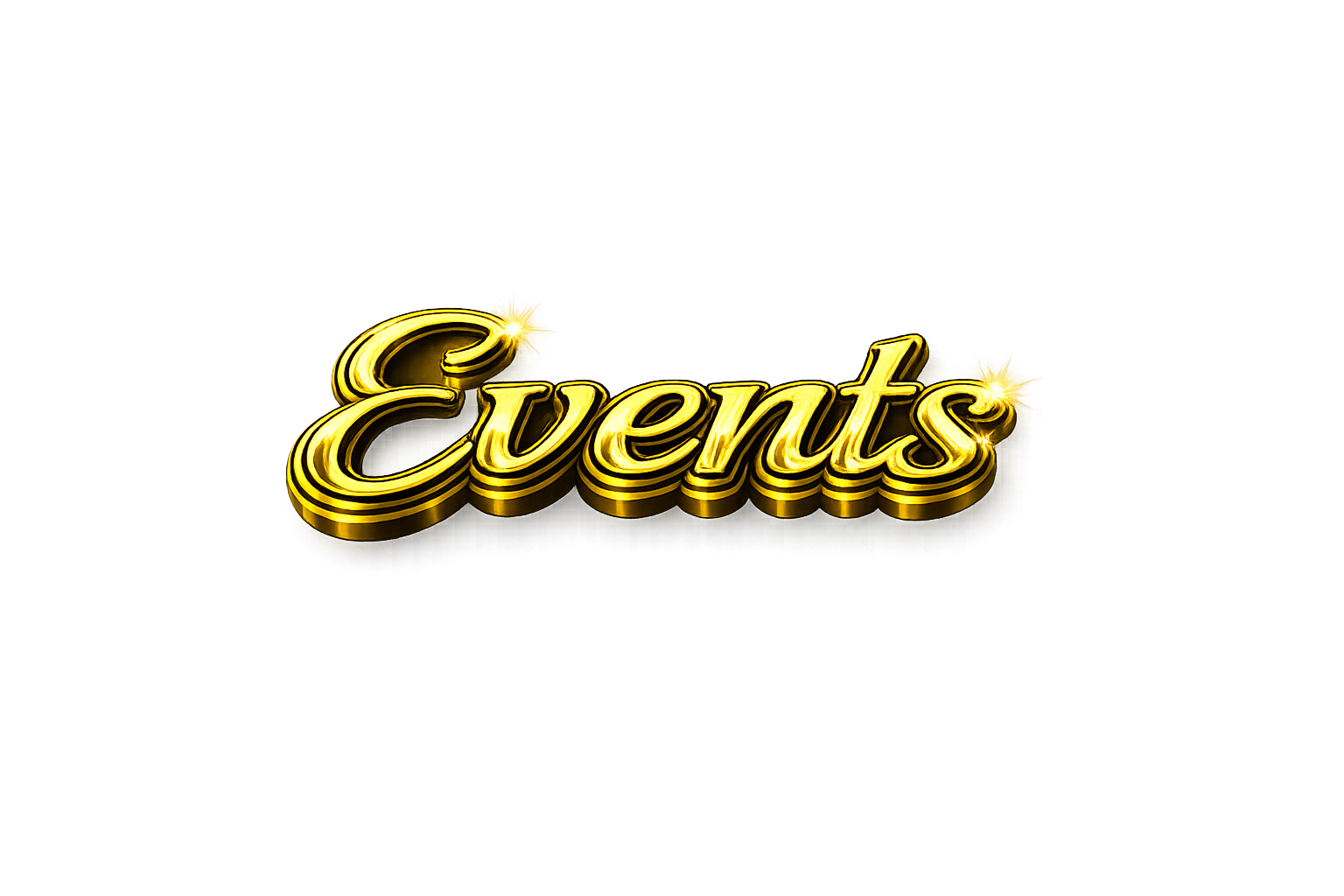 Golden neon sign with the word 'Events' in cursive script.