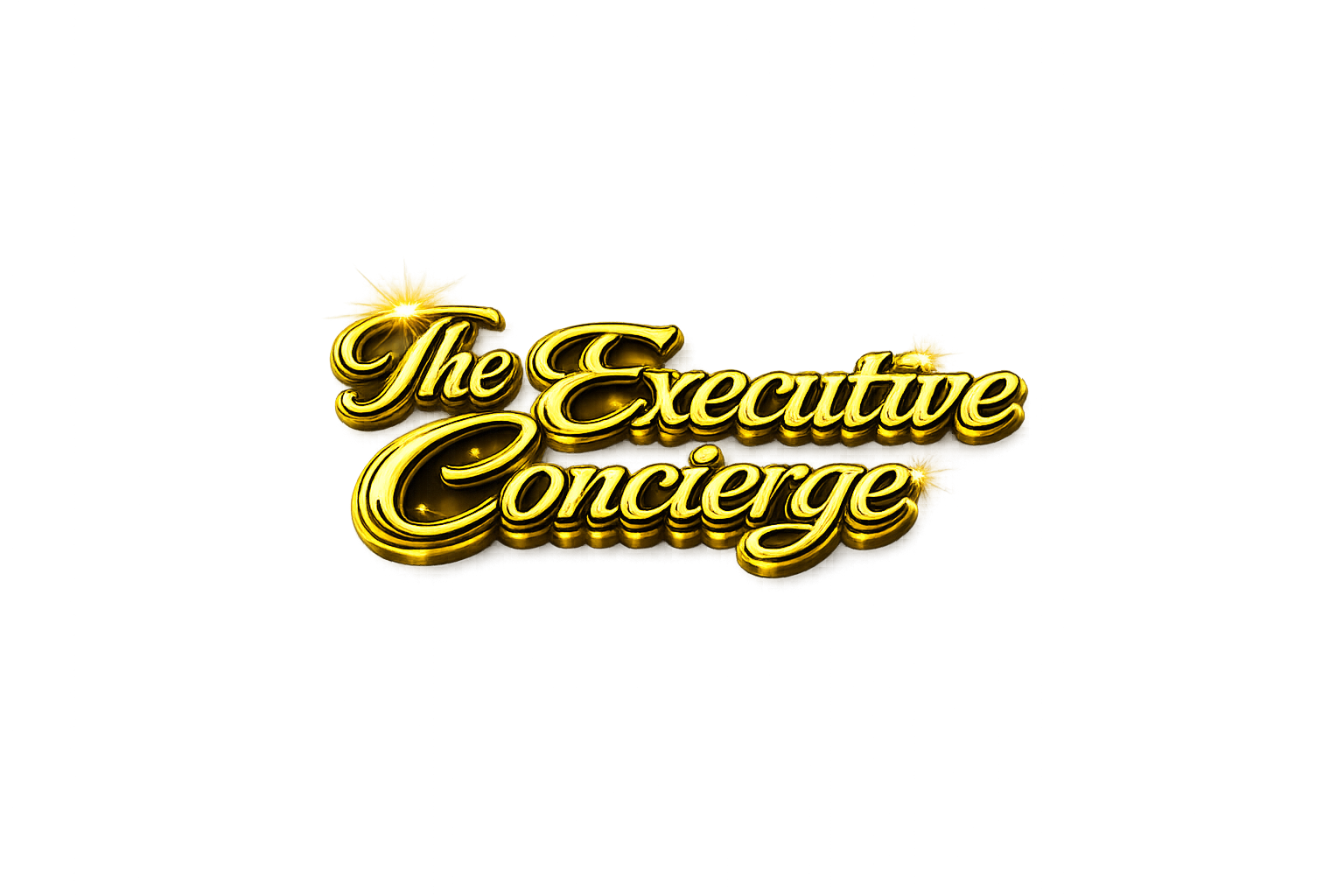 Golden 3D text that reads 'The Executive Concierge' with a glowing effect on a plain background.