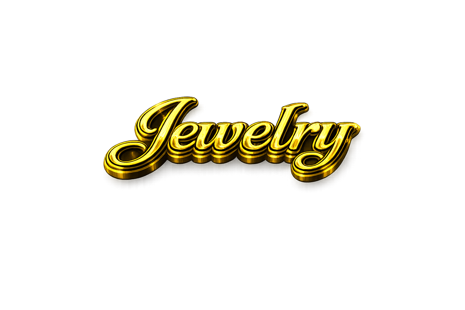 Golden illuminated 3D sign spelling 'Jewelry' with a black background.