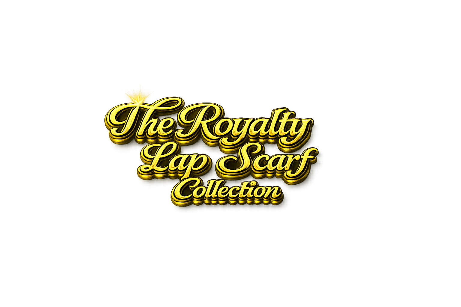 Gold text on a dark background that reads "The Royalty Lap Scarve Collection".