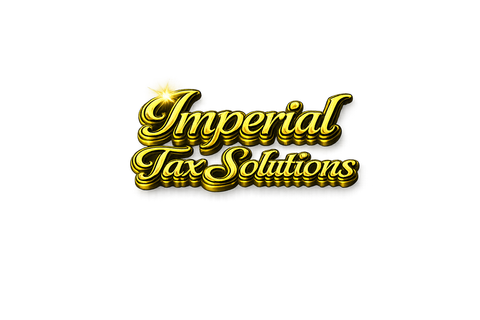 Gold-colored illuminated sign reading 'Imperial Tax Solutions' in cursive font with a sparkle effect on the word 'Imperial'