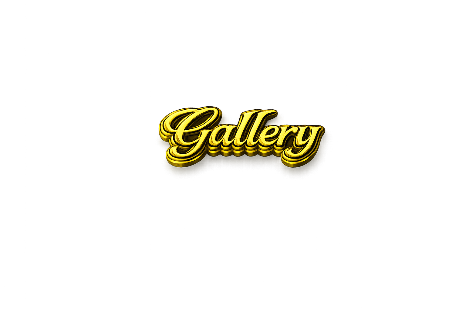 Yellow 3D neon-style sign that says 'Gallery' on a black background with vertical light streaks.