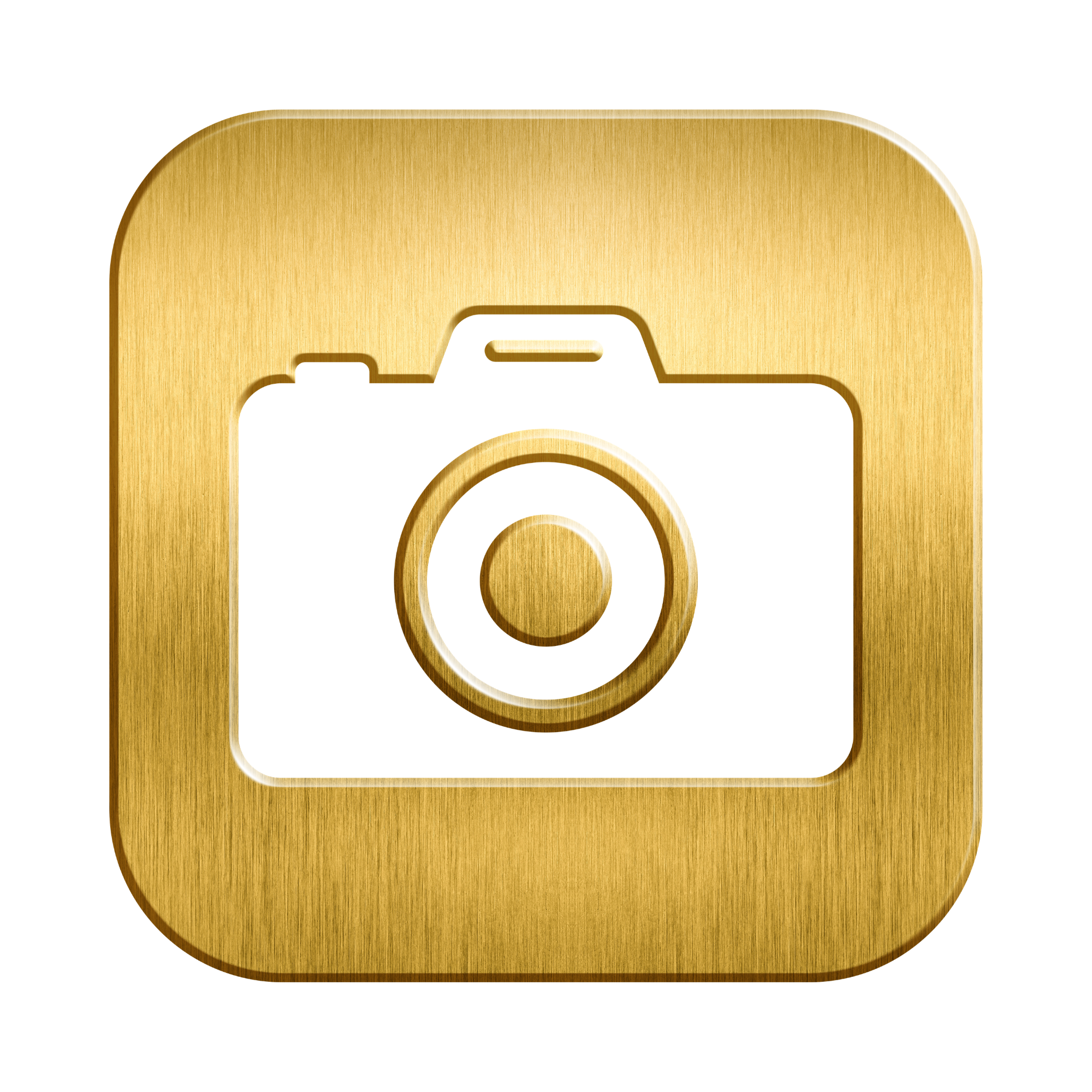 Gold square icon with rounded corners featuring a vintage camera graphic in the center.