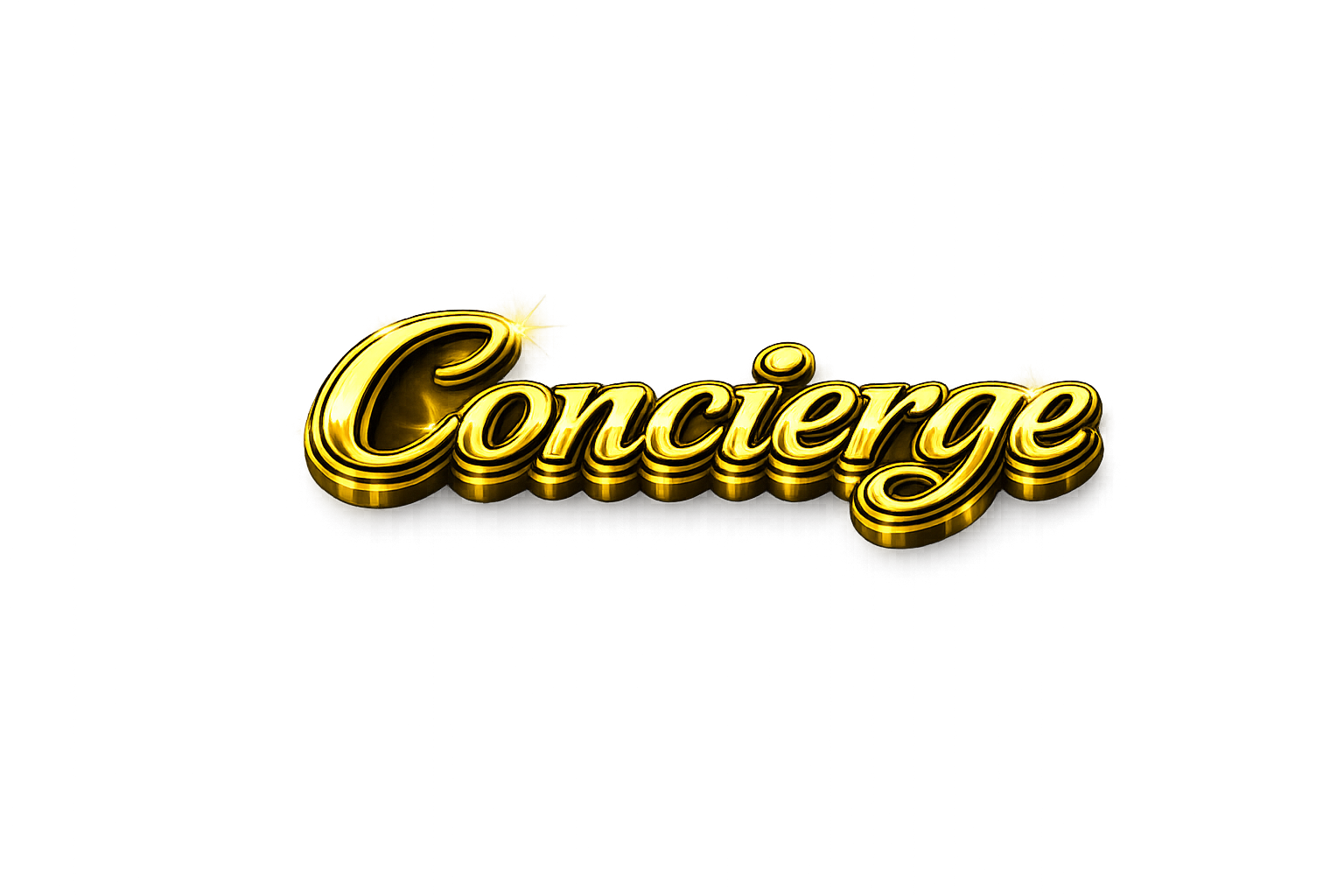 The word 'Concierge' written in glowing gold 3D script on a dark background.