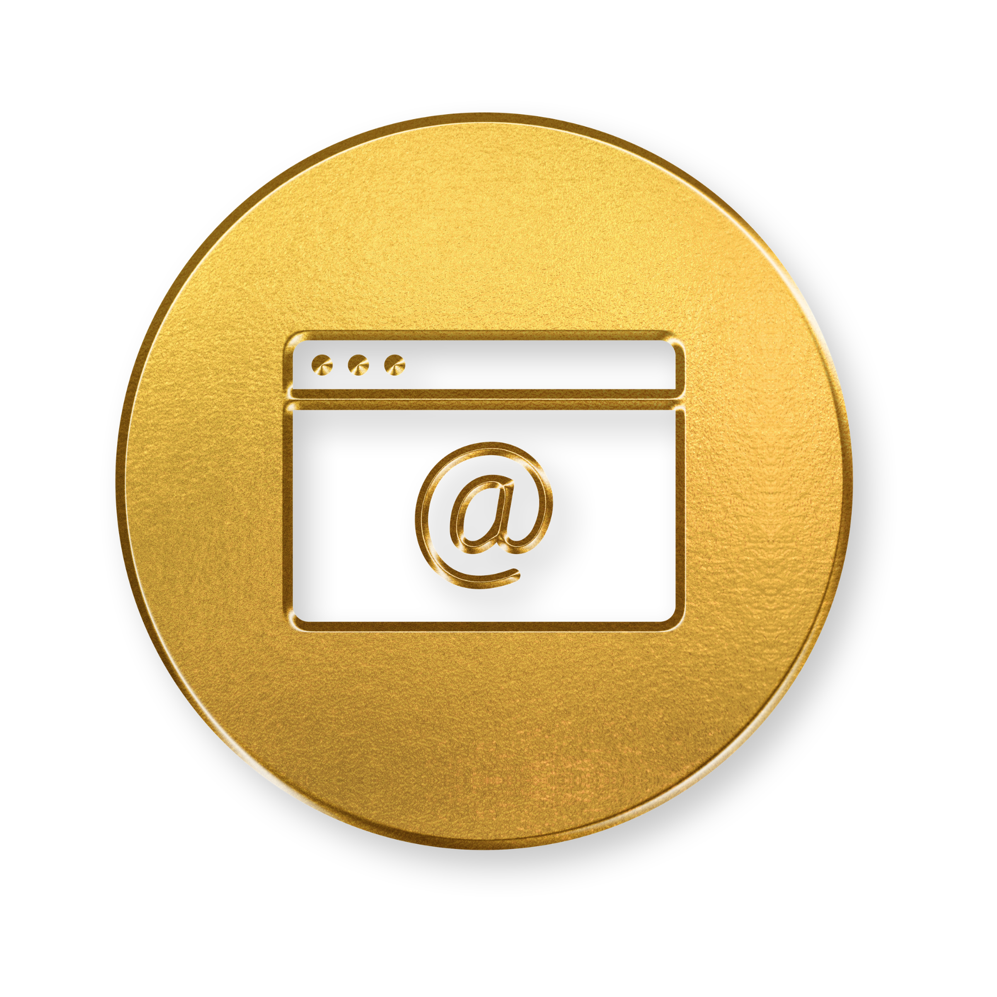Gold medallion with a web browser window and an '@' symbol in the center.